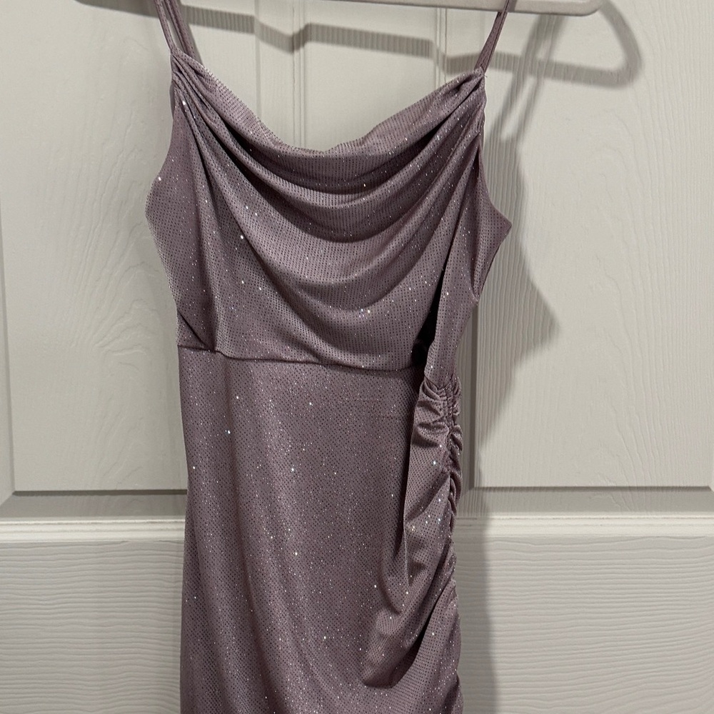 Purple Ruched One Shoulder Slip Dress
